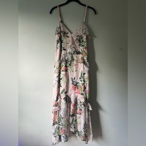 Parker Delfina Pink Floral Spaghetti Strap Midi Ruffle Dress Size 12